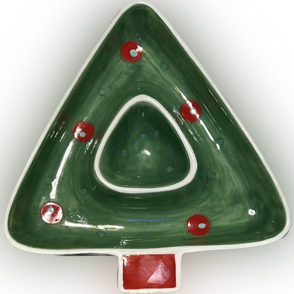 💥NEW Christmas Tree Appetizer Dish Holiday Ceramic Accent Decor Tray Platter - Picture 1 of 8